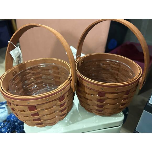 2 Longaberger Cinnamon Work Baskets 5"‎ and Protectors New with tags - Picture 1 of 7